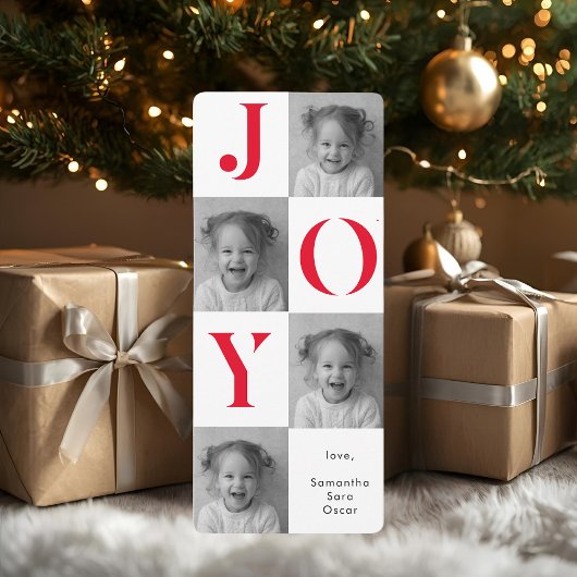 "Moderne JOY Foto Kerstmis | Bold Red Holiday