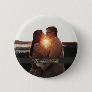 Moderne jubileumfoto liefde ronde button 5,7 cm