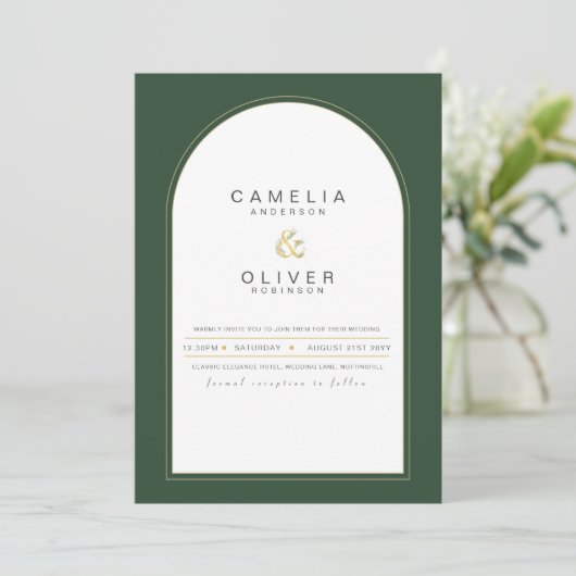 Moderne Juniper Green Trouw Uitnodiging (Staand voorkant)
