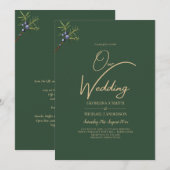 Moderne JUNIPER Groen GOUDE Huwelijksuitnodiging Kaart (Voorkant / Achterkant)