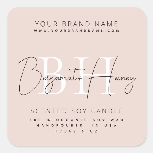 Moderne kaarsenlabel voor monogram script vierkante sticker (Voorkant)