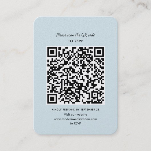 Moderne Kaart QR-code voor bruiloft RSVP-behuizing Visitekaartje (Voorkant)