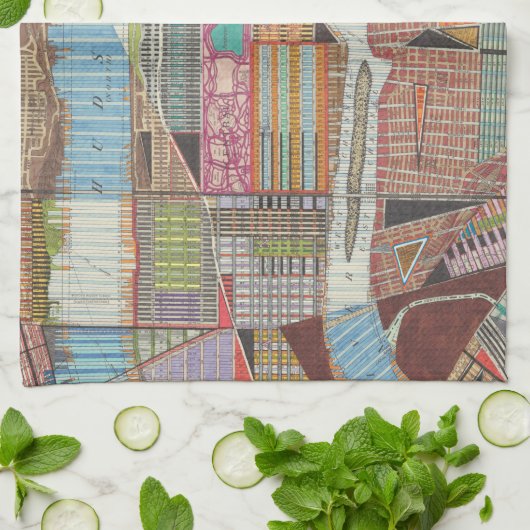 Moderne kaart van New York III Theedoek (Gevouwen)