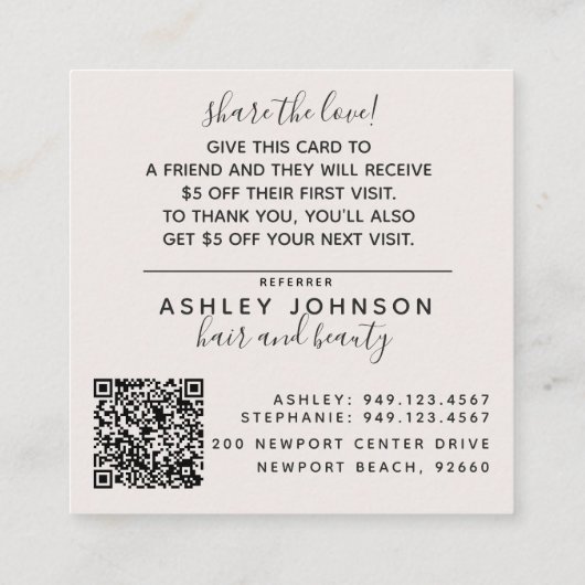 Moderne Kaart voor blush en zwarte doorverwijzing Vierkante Visitekaartje (Achterkant)