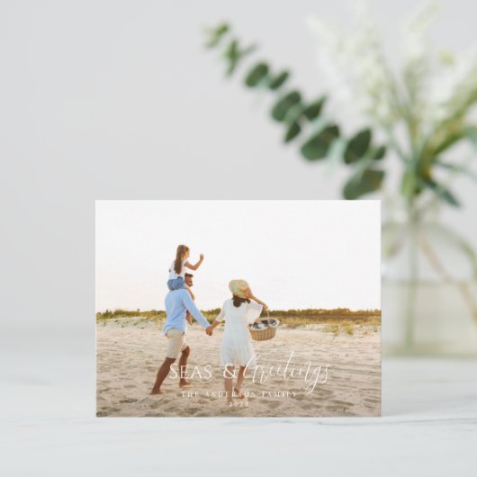 Moderne Kaart voor kerstfeestdag op strand (Staand voorkant)