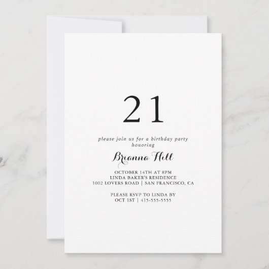 Moderne kalligrafie 21e verjaardag kaart (Voorkant)