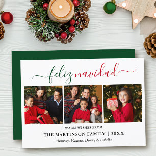 Moderne kalligrafie 3 Foto Groen Rood Feliz Navida Feestdagenkaart