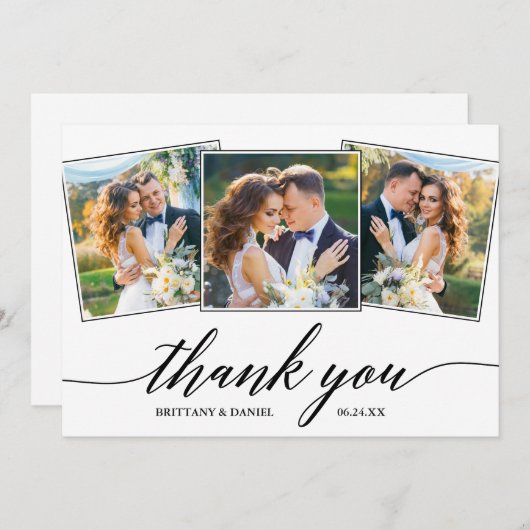 Moderne kalligrafie 3 Fotobruiloft Bedankkaart (Voorkant / Achterkant)