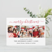 Moderne kalligrafie 3 Fotorode kerst Feestdagenkaart (Staand voorkant)