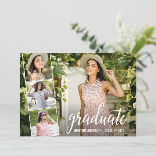 Moderne kalligrafie 4 Foto Afstuderen Aankondiging (Staand voorkant)