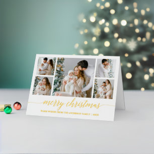 Moderne kalligrafie 5 Foto's Merry kerstGold Folie Feestdagenkaart