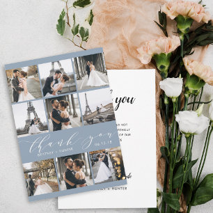 Moderne kalligrafie 9 Foto Collage Dusty Blue Bedankkaart