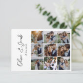 Moderne kalligrafie 9 Foto Collage Wedding Bedankkaart (Staand voorkant)