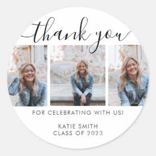 Moderne kalligrafie Afstuderen 3 Foto bedankt Ronde Sticker