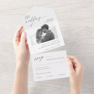 Moderne kalligrafie - alles in één foto - bruiloft all in one uitnodiging