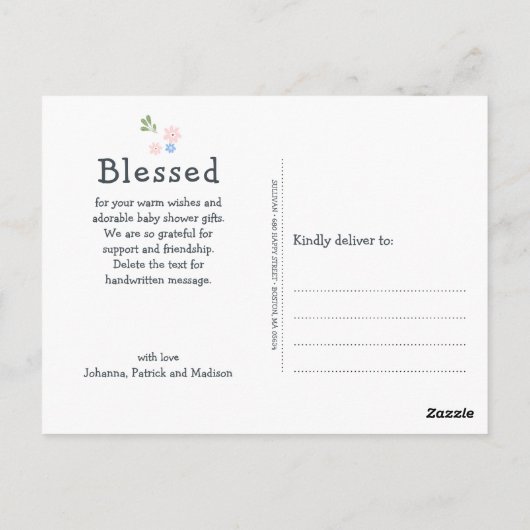 Moderne kalligrafie Baby shower Dank u wel Briefkaart (Achterkant)