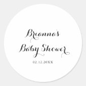 Moderne kalligrafie baby shower favor ronde sticker (Voorkant)