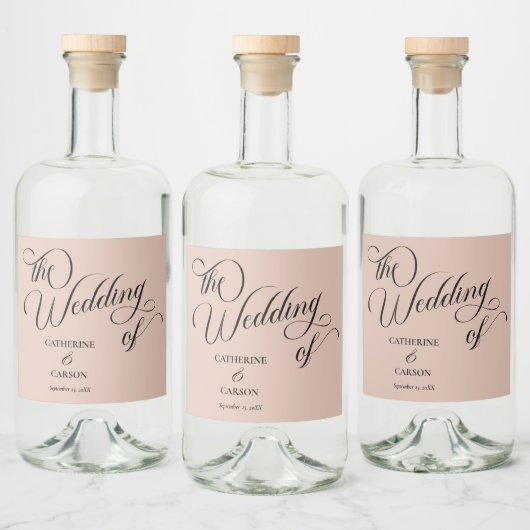 Moderne kalligrafie Beige bruiloft Likeurfles Etiket (Flessen)