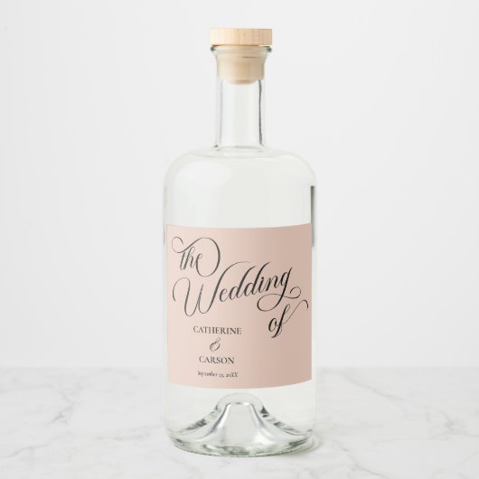 Moderne kalligrafie Beige bruiloft Likeurfles Etiket (Voorkant)