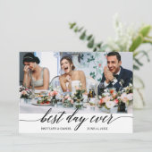 Moderne kalligrafie Beste dag van het huwelijk Bedankkaart (Staand voorkant)