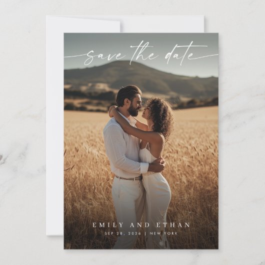 Moderne kalligrafie Boho QR Code Foto Save The Date (Voorkant)