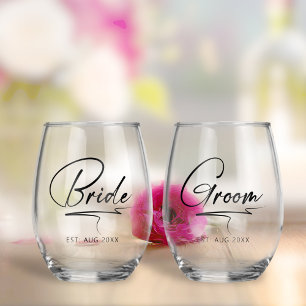 Moderne kalligrafie bruid & bruidegom zwart ID1025 Wijnglas Zonder Voet