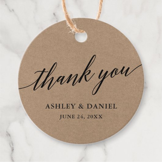 Moderne kalligrafie bruiloft dank u Kraft Bedankjes Labels (Voorkant)