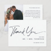 Moderne kalligrafie bruiloft foto bedankkaart (Voorkant / Achterkant)