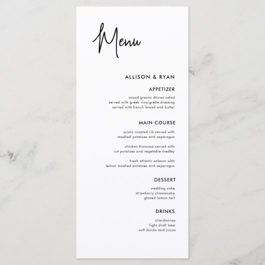 Moderne kalligrafie bruiloft menu Kaarten (Voorkant)