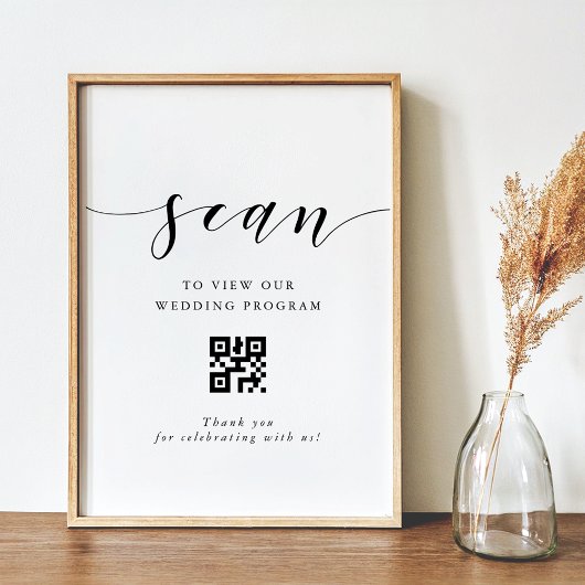 Moderne kalligrafie bruiloft programma QR code tek Poster