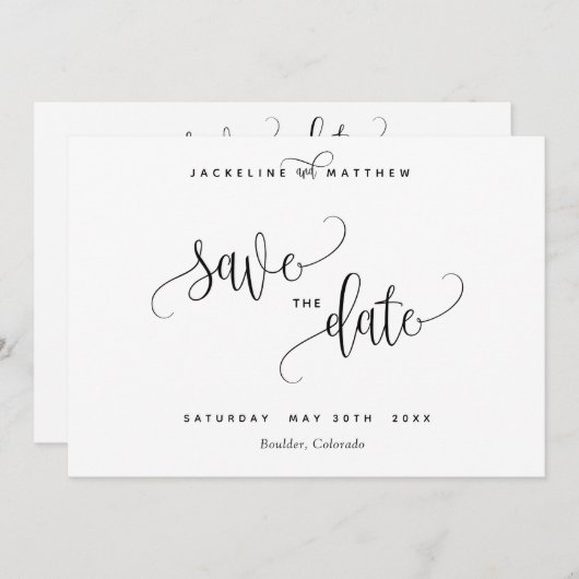 Moderne kalligrafie bruiloft Save the Date Kaart (Voorkant / Achterkant)