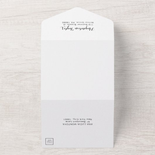 Moderne kalligrafie Formeel Baby shower All In One Uitnodiging (Buitenkant)