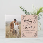 Moderne kalligrafie  foto Beige Save The Date (Staand voorkant)