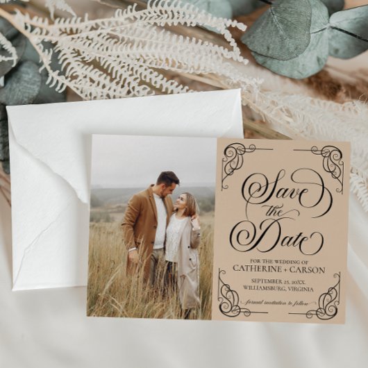 Moderne kalligrafie foto Beige Save The Date