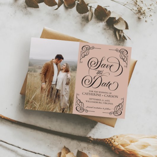 Moderne kalligrafie  foto Beige Save The Date