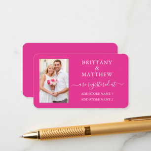 Moderne kalligrafie Foto Weddenschap Hot Pink Informatiekaartje