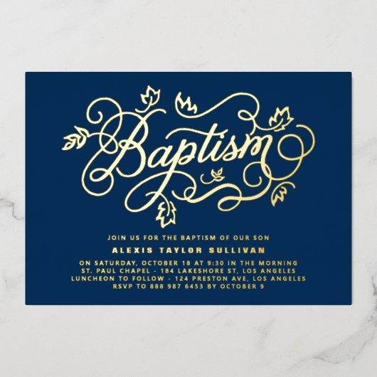 Moderne kalligrafie gebladerte lettering Blauwe Do Folie Uitnodiging (Voorkant)