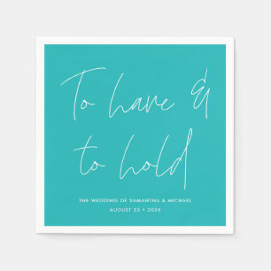 Moderne kalligrafie gelooft turquoise bruiloft servet