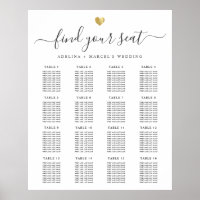 Moderne kalligrafie Gold Heart Wedding Seating Cha