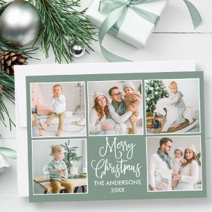 Moderne kalligrafie Green 5-fotokerst Feestdagenkaart