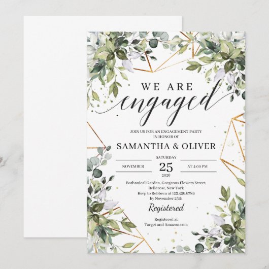 Moderne kalligrafie groen gouden boho verloving kaart (Voorkant / Achterkant)