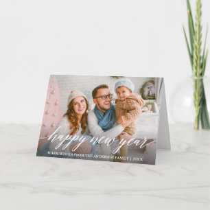 Moderne kalligrafie Happy New Year Foto Fold Feestdagen Kaart