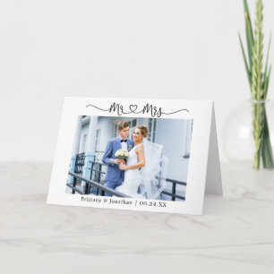 Moderne Kalligrafie Hart Mr en Mrs Wedding Fold Bedankkaart