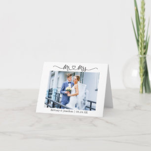 Moderne kalligrafie Hart Mr. en Mrs Wedding Note Bedankkaart