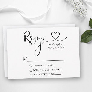 Moderne kalligrafie Hart Trouwen RSVP Kaartje