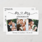 Moderne kalligrafie Hartelijk 3 Foto bruiloft Hart Briefkaart (Voorkant / Achterkant)