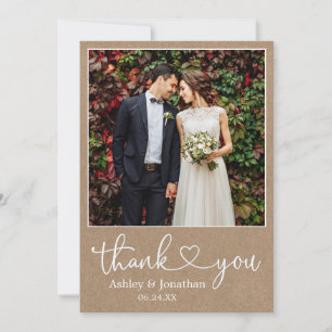 Moderne kalligrafie Hartfoto bruiloft Kraft Bedankkaart