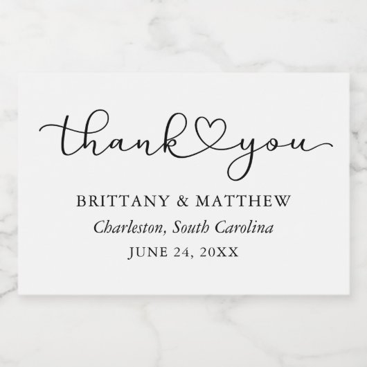 Moderne Kalligrafie Hartschrift Trouwen Wit Mini Sparkling Wijnetiket (Enkel label)