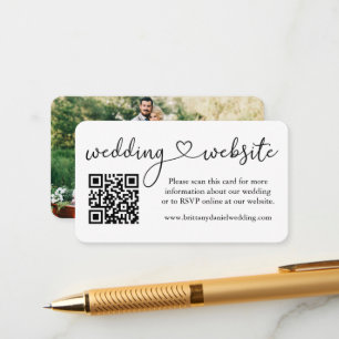 Moderne kalligrafie Heart Wedding Website QR Foto Informatiekaartje