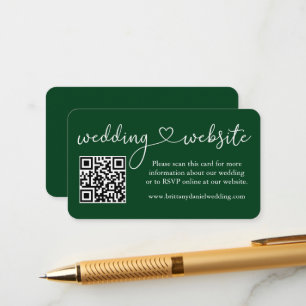 Moderne kalligrafie Heart Wedding Website QR Green Informatiekaartje